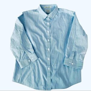 Women’s L L Bean Long Sleeve Pinstripe Cotton Blue Blouse Sz Large